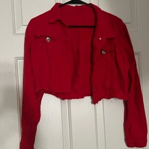 Red Cropped Denim Jacket